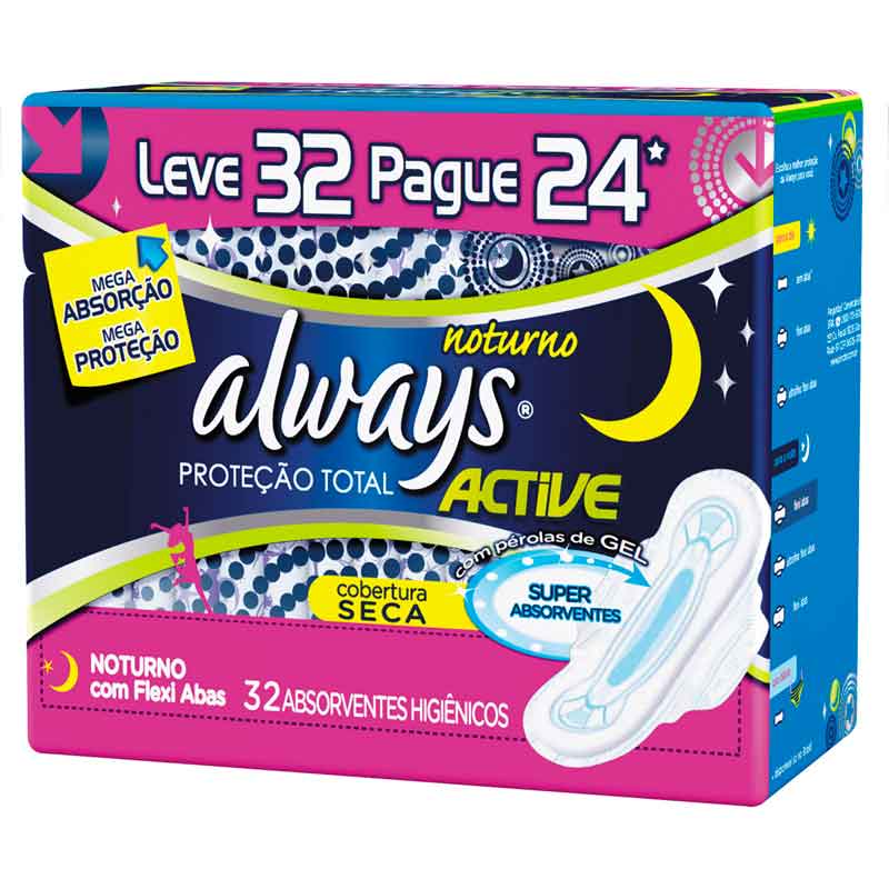 Absorvente Always p total noturna seca c\a l32 p24 (7506195147443)