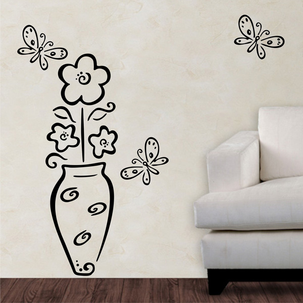 Adesivo de Parede Floral 05 (vaso com flores e borboletas) Fran adesivos Fran Adesivos Adesivo De Mesversario ~ Adesivo de Parede Floral 05 (vaso com flores e borboletas) Fran adesivos Fran Adesivos