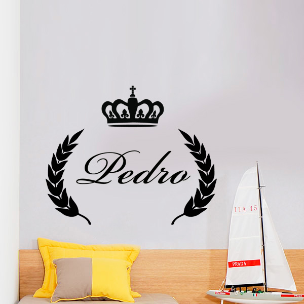 Adesivo de Parede Infantil Coroa e ramos com nome personalizado Aparador Blanco Roble ~ Adesivo de Parede Infantil Coroa e ramos com nome personalizado