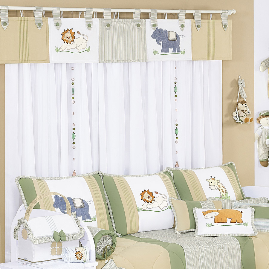 Cortina Para Quarto de Bebê Menino Selva Branco Bege Listrado 2,00M Cortina Para Quarto de Bebê Menino Selva Branco Bege Listrado 2,00M