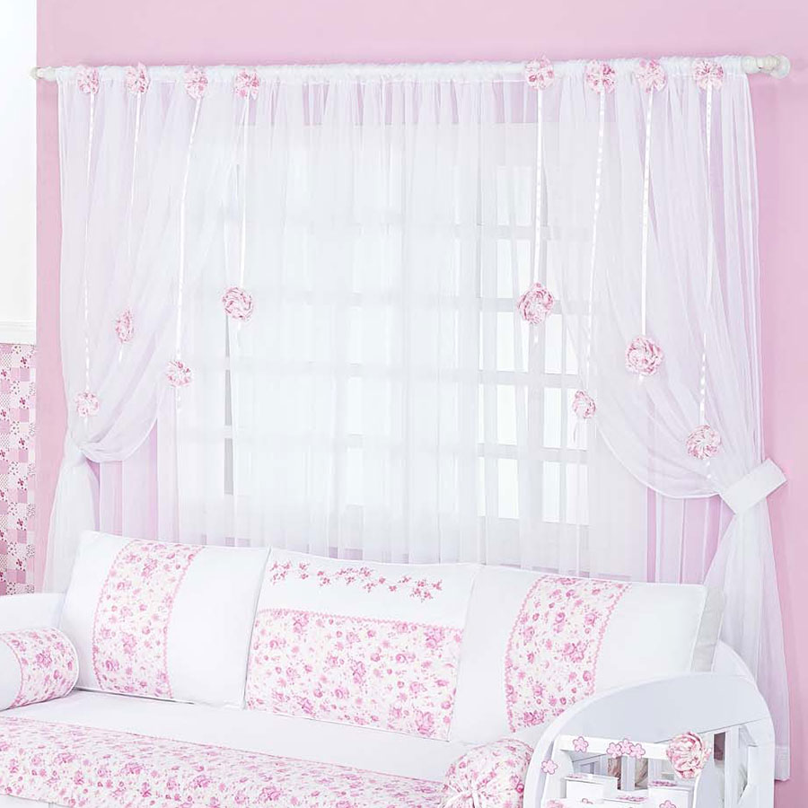 Cortina Para Quarto de Bebê Menina Floral Branco Rosa 2,00M Cortina Para Quarto de Bebê Menina Floral Branco Rosa 2,00M