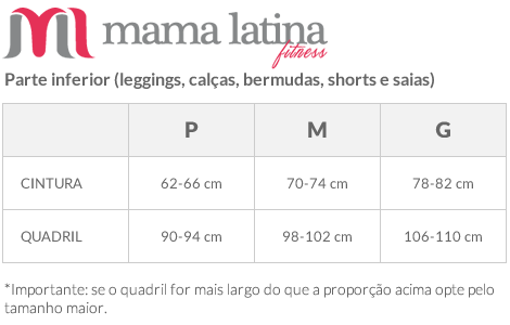 Tabela de Medidas Mama Latina - Parte Inferior